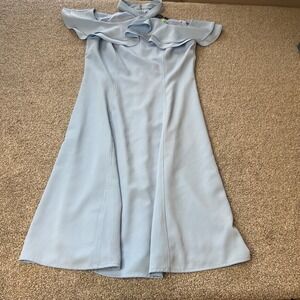 GRACIA midi dress Womens small Light Blue Cold Shoulder Ruffle Halter party